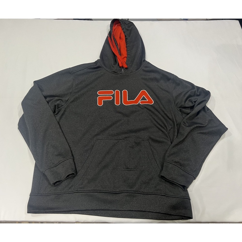 Fila Hoodie Mens XL Gray Pullover Fleece Lined Casual Loungewear Activewear